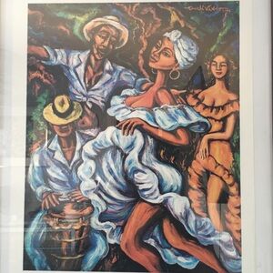 Emeli Vando Painting 2001 -  Folk Art Caribbean Painting Framed 14”x20”